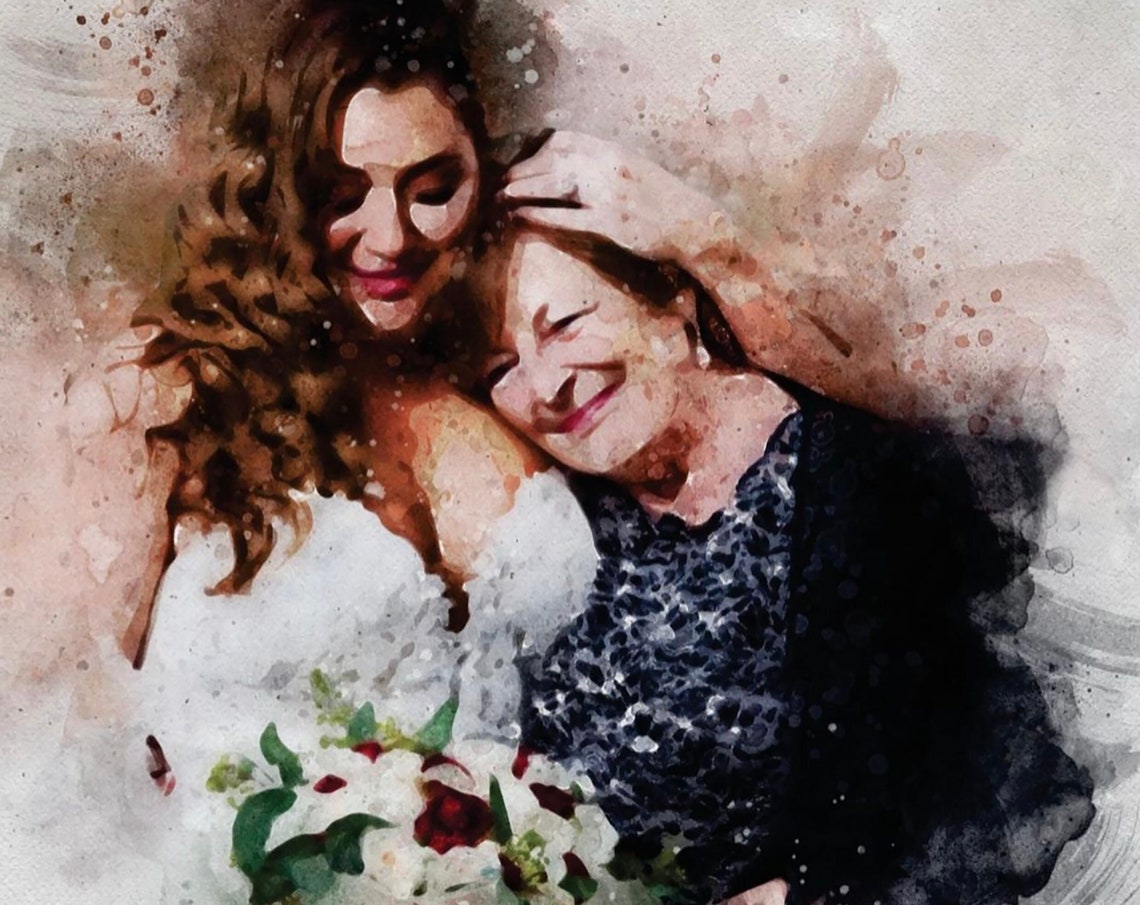 Custom Watercolor Bride And Mother Embrace Wedding Portrait Poster
