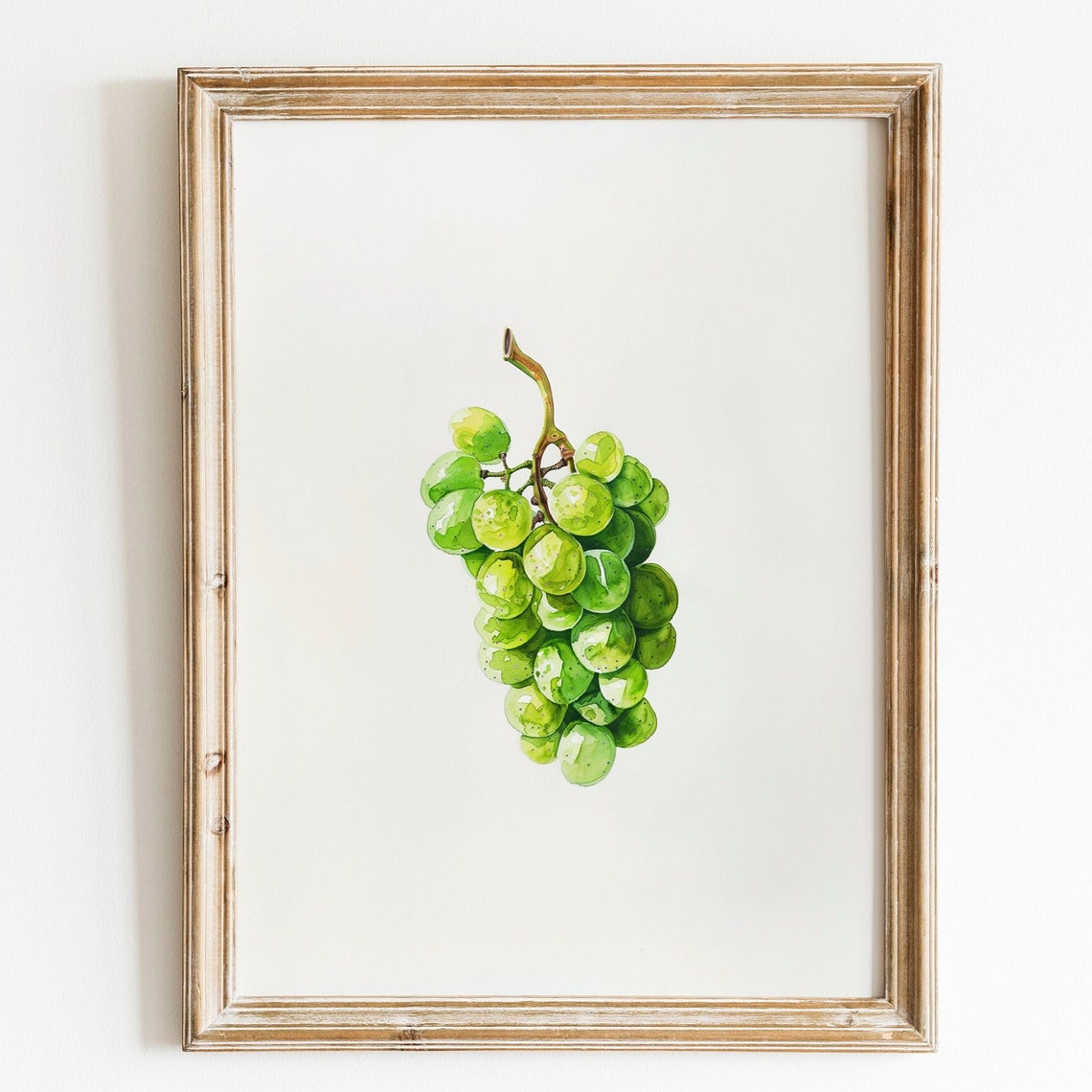 Watercolor Green Grape Cluster On White Minimalist Botanical Poster