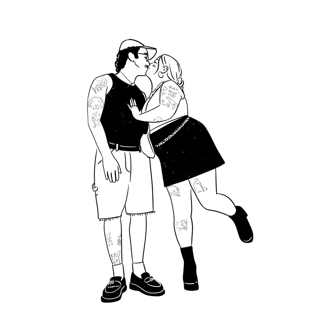 Minimalist Couple Line Art With Camera and Music Notes Portrait Poster - Image 5