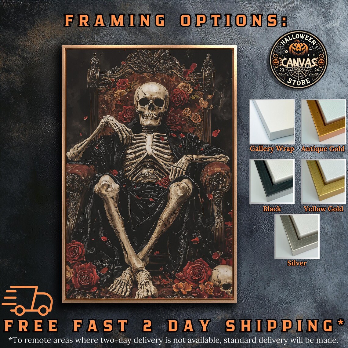 Skeleton King Reclining On Dark Carved Throne With Red Roses Gothic Poster - Image 5