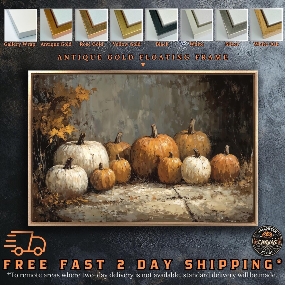 Rustic Pumpkins Still Life, Vintage Fall Art Print - Image 2