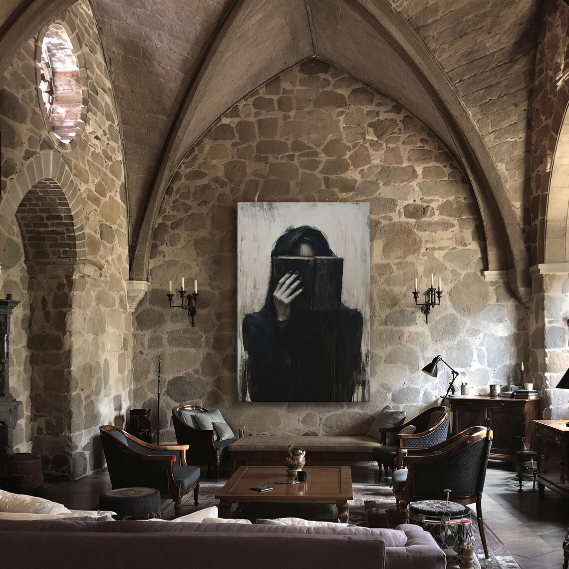 Hooded Figure Hiding Behind Black Book Ghostly Pale Dark Gothic Mystery Poster - Image 3