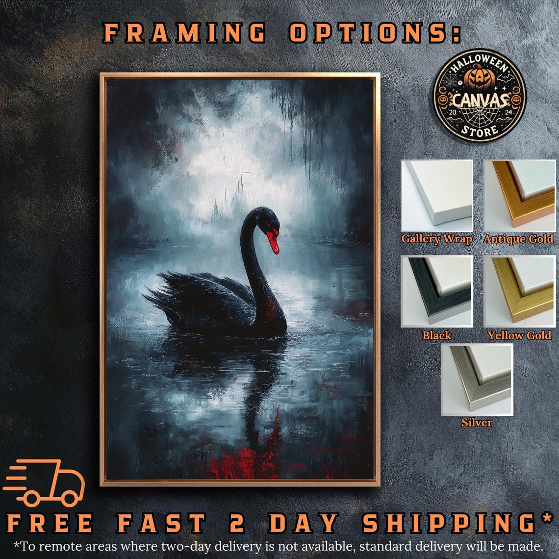 Black Swan On Misty Lake With Red Accents Gothic Dramatic Poster - Image 5
