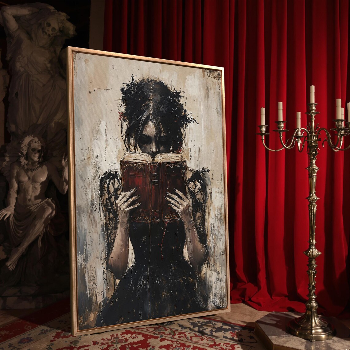 Mystical Girl With Vintage Book, Dark Cottagecore Art Print - Image 4