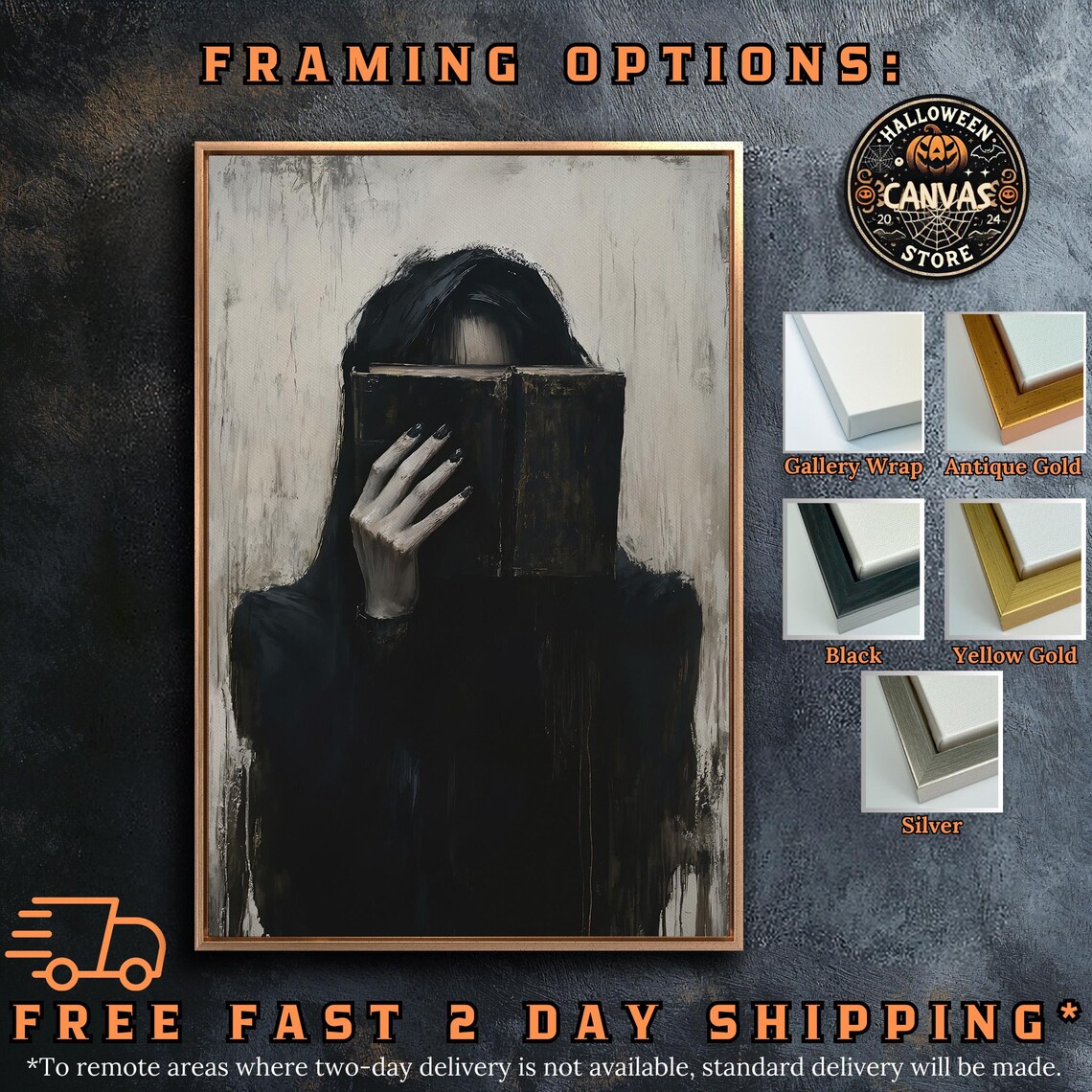 Hooded Figure Hiding Behind Black Book Ghostly Pale Dark Gothic Mystery Poster - Image 5