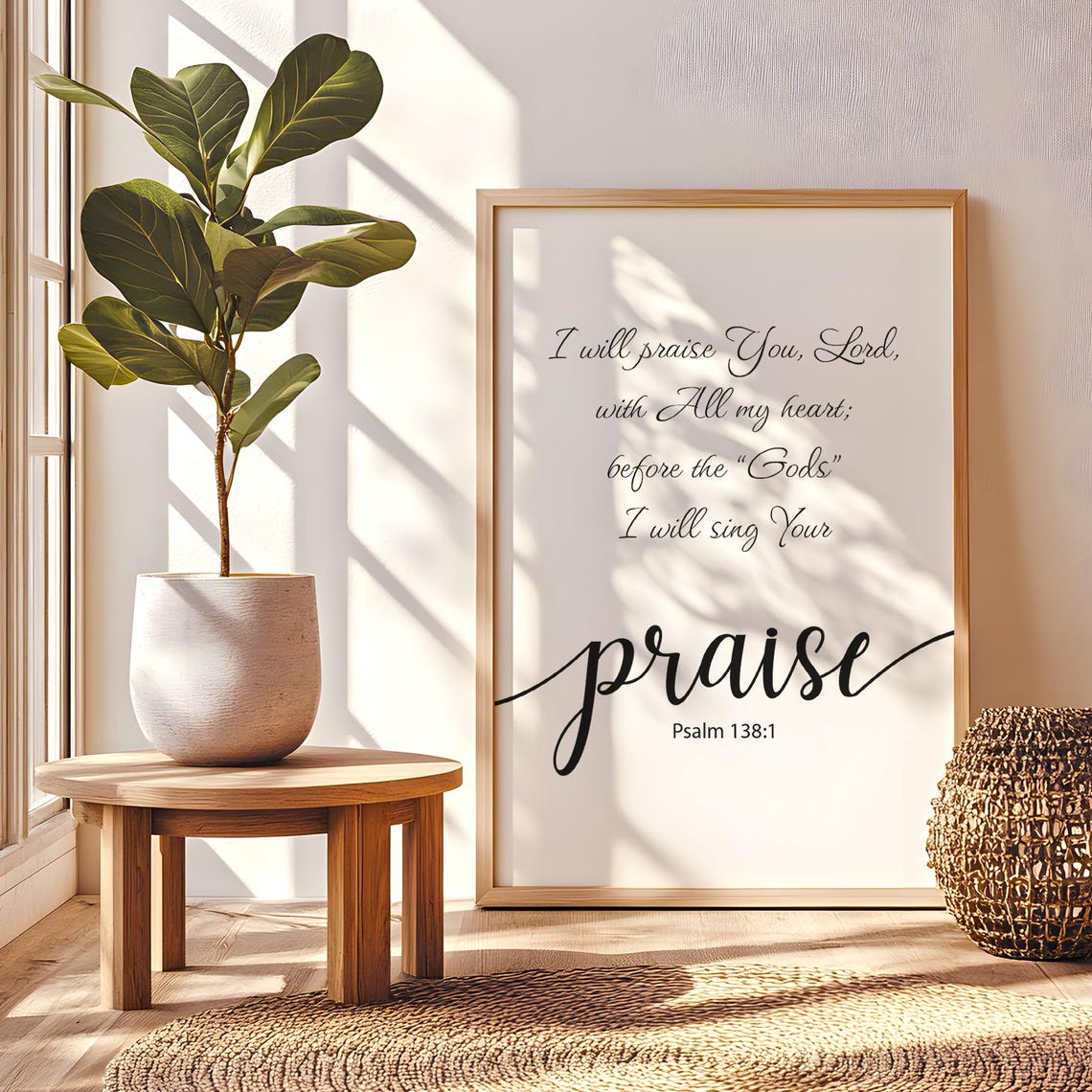 I Will Praise You Lord Psalm 138:1 Elegant Script Verse Poster - Image 5