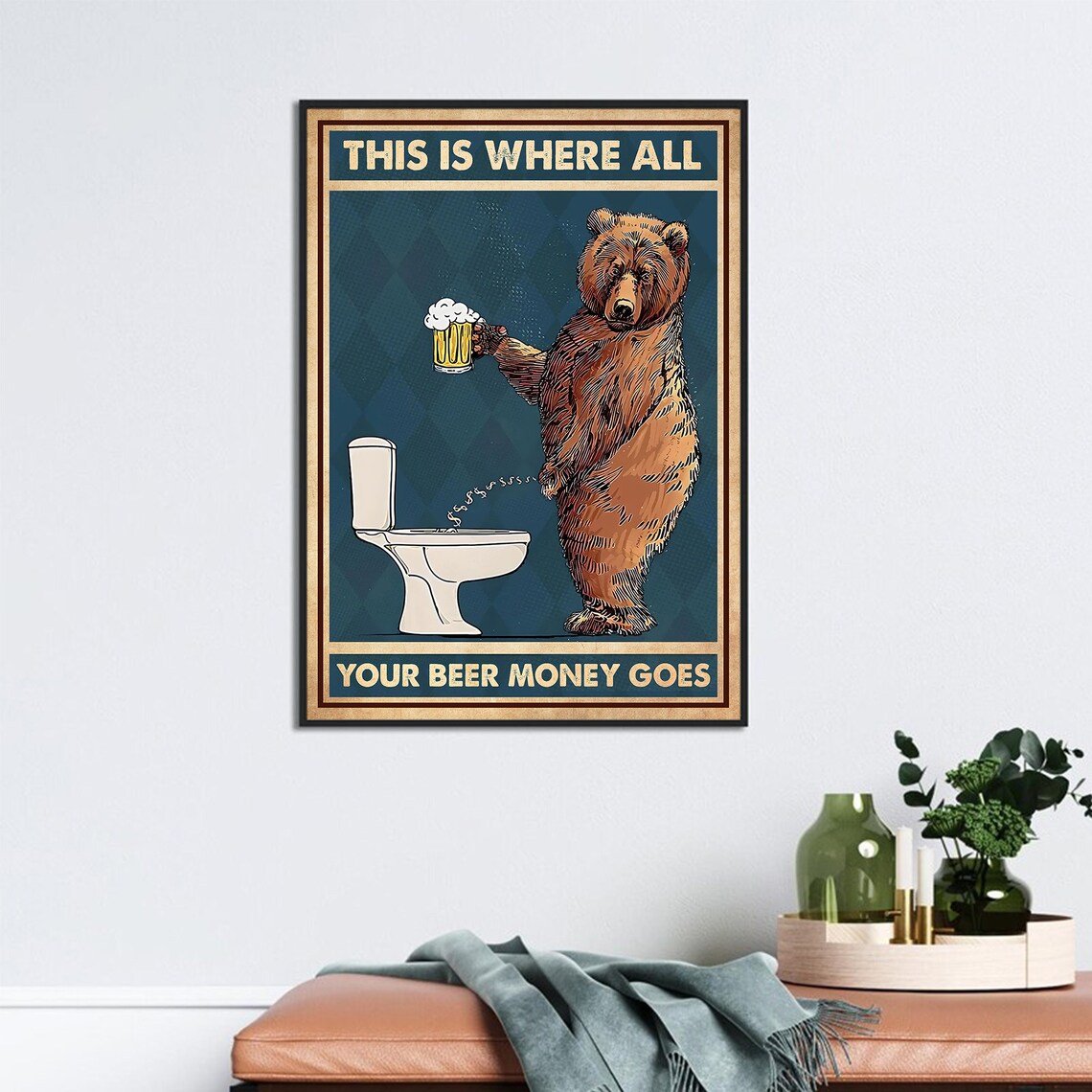 Bear Drink Beer Bathroom Print, Humorous Decor - Image 3