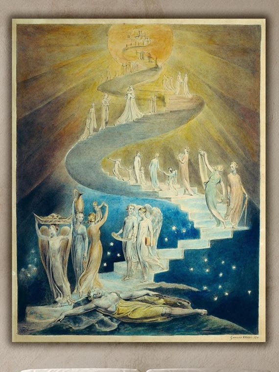 William Blake Jacobs Dream Art Print Vintage Religious Illustration Canvas Or Poster