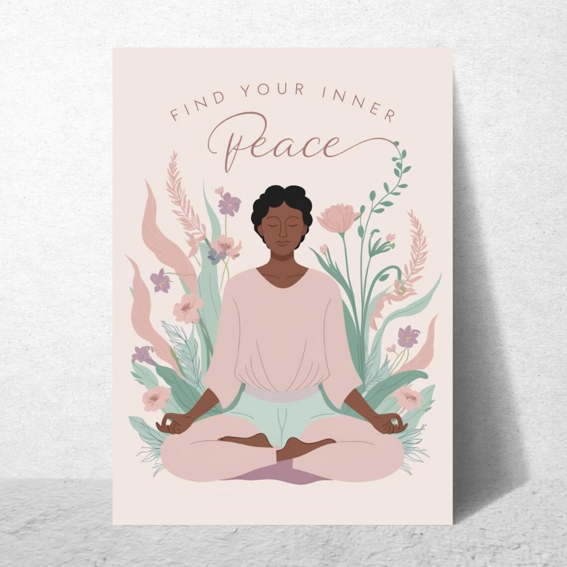 Find Your Inner Peace Meditating Woman Pastel Botanical Poster - Image 3
