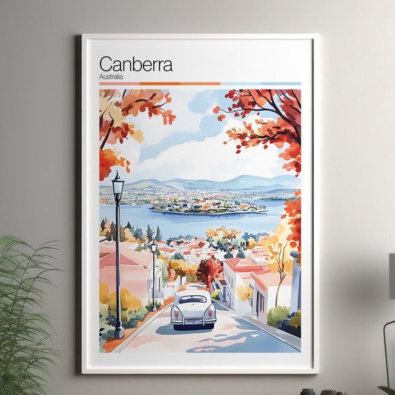 Canberra Print Soft Colors Travel Poster Colourful Wall Art Australia City Decor For
