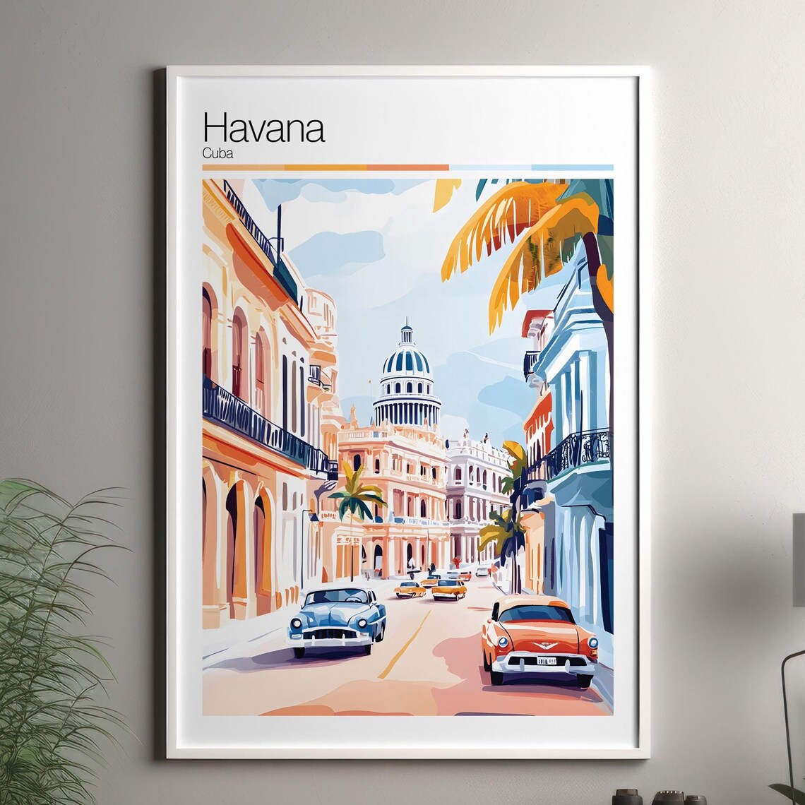 Havana Cuba Classic Cars Capitolio Dome Vintage Travel Poster