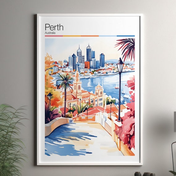 Perth Print Soft Colors Travel Poster Colourful Wall Art Australia City Decor For