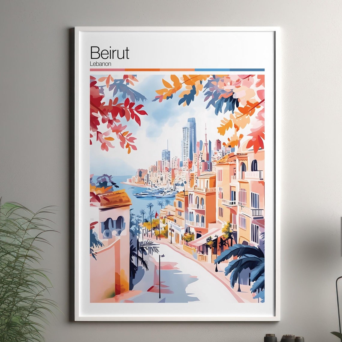 Beirut Print Soft Colors Travel Poster Colourful Wall Art Lebanon City Decor For