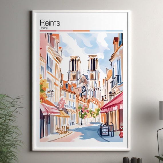 Reims Print Soft Colors Travel Poster Colourful Wall Art France City Decor For
