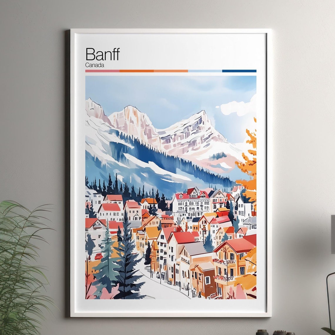 Banff Print Soft Colors Travel Poster Colourful Wall Art Canada City Decor For