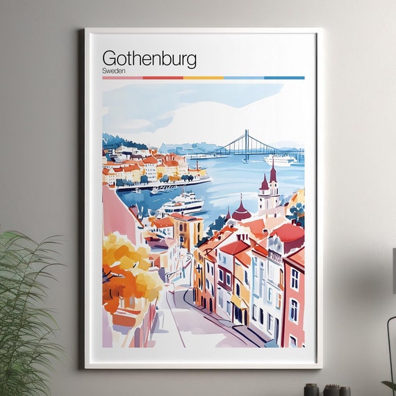 Gothenburg Print Soft Colors Travel Poster Colourful Wall Art Sweden City Decor