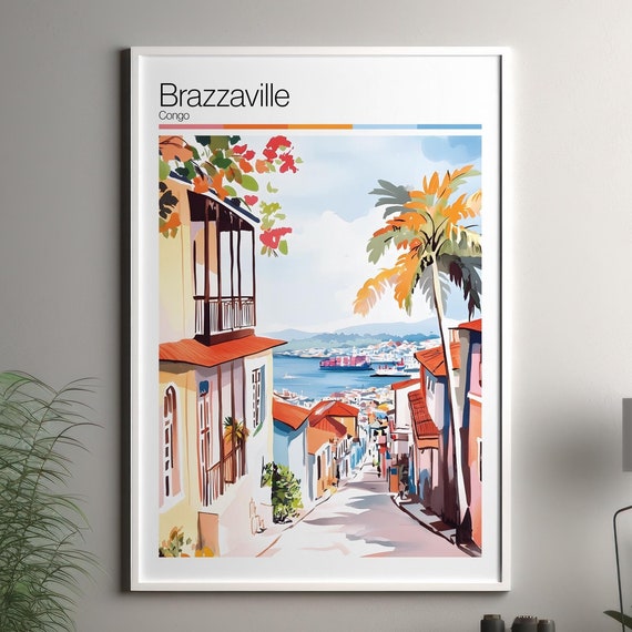 Brazzaville Soft Colors Travel Poster Print Colourful Wall Art Republic Of The Congo City Decor