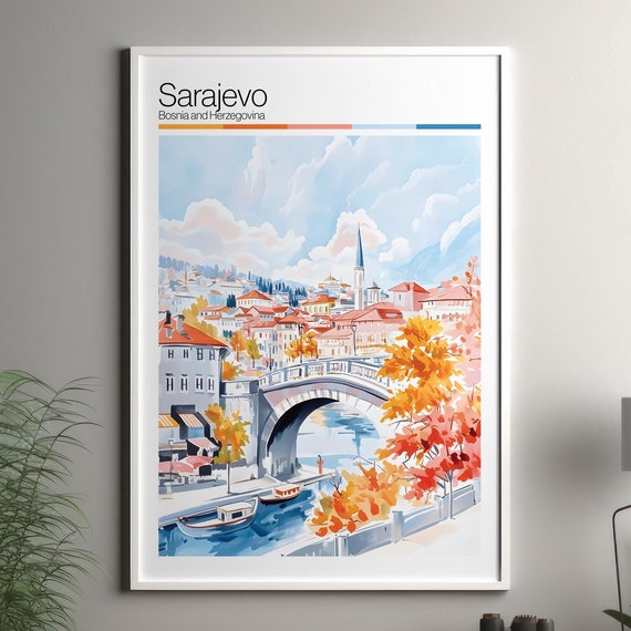 Sarajevo Print Soft Colors Travel Poster Colourful Wall Art Bosnia And Herzegovina City Decor