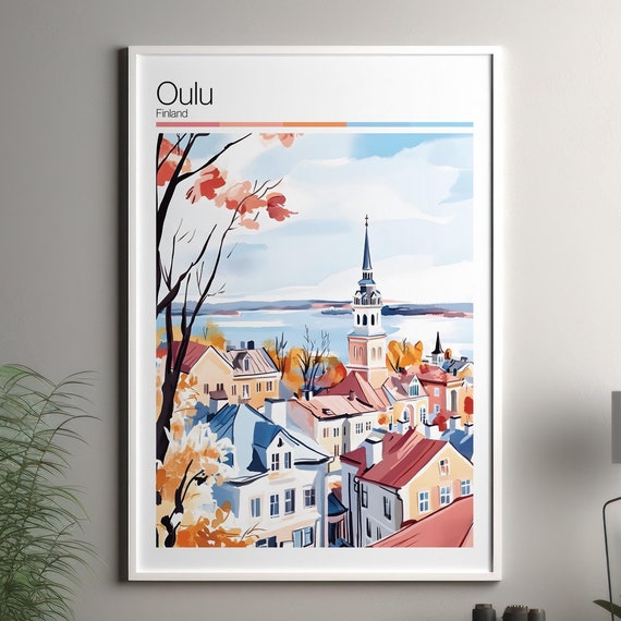 Oulu Print Soft Colors Travel Poster Colourful Wall Art Finland City Decor For