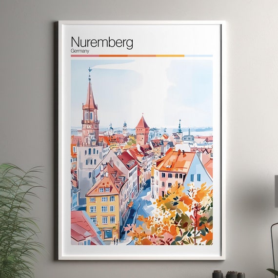 Nuremberg Print Soft Colors Travel Poster Colourful Wall Art Germany City Decor For