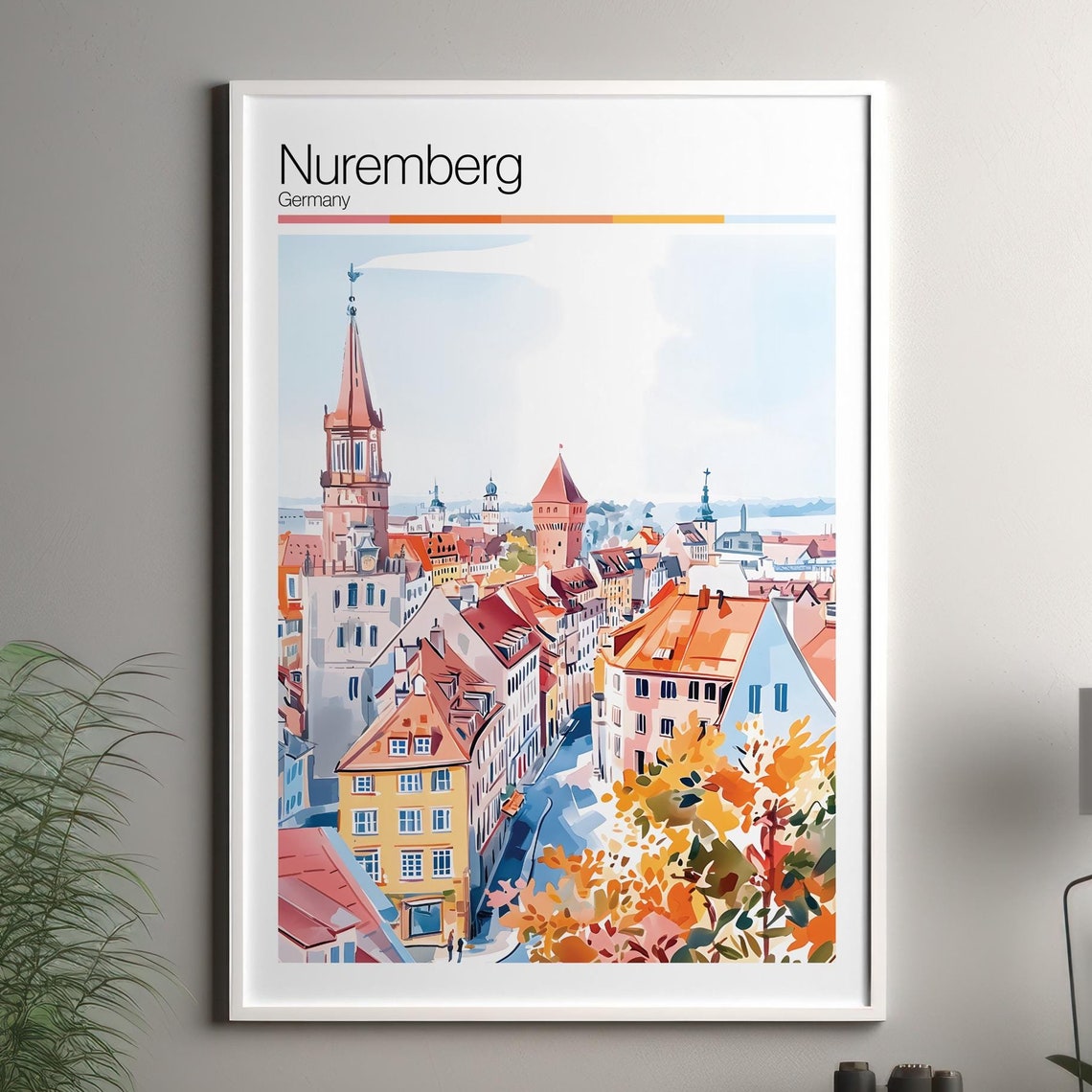 Nuremberg Print Soft Colors Travel Poster Colourful Wall Art Germany City Decor For