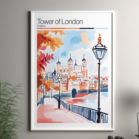 Tower Of London England Watercolor Travel Poster Thames Riverside Art