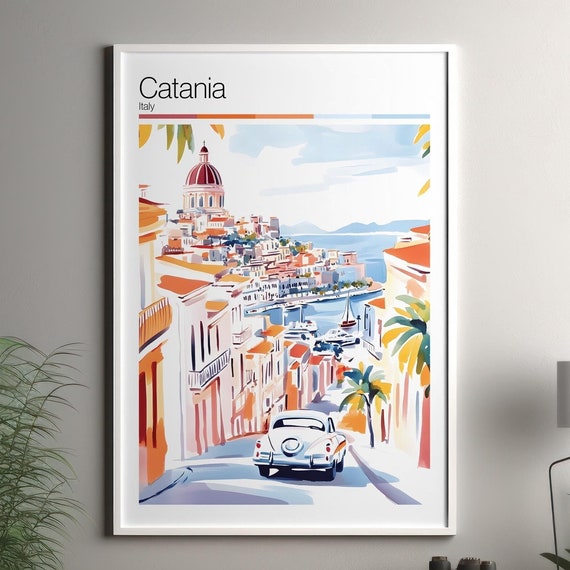 Catania Print Soft Colors Travel Poster Colourful Wall Art Italy City Decor For