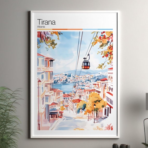 Tirana Print Soft Colors Travel Poster Colourful Wall Art Albania City Decor For