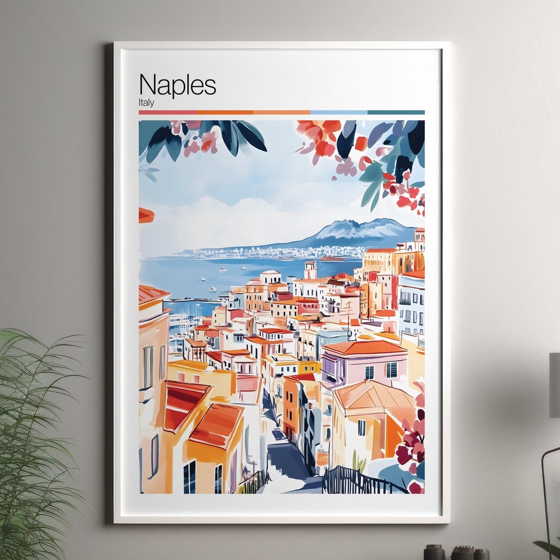 Naples Print Soft Colors Travel Poster Colourful Wall Art Italy City Decor For