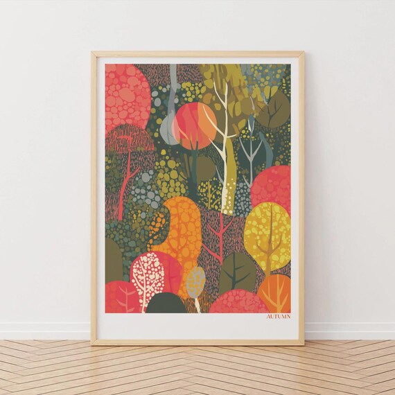 Autumn Abstract Forest Colorful Modern Trees Print for Fall Walls