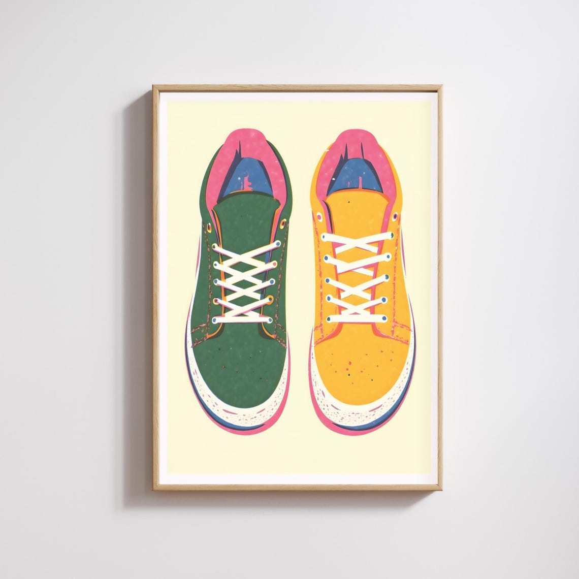 Mismatched Green and Yellow Sneakers Top-Down Pop Art Poster