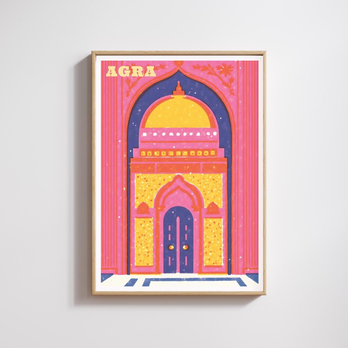 Agra India Pink Mughal Archway Retro Travel Landmark Art Poster