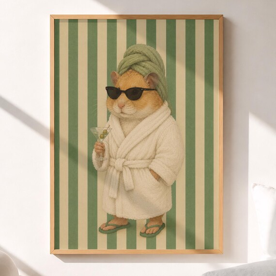Spa Hamster Martini Poster Funny Bathrobe Sunglasses Quirky Decor