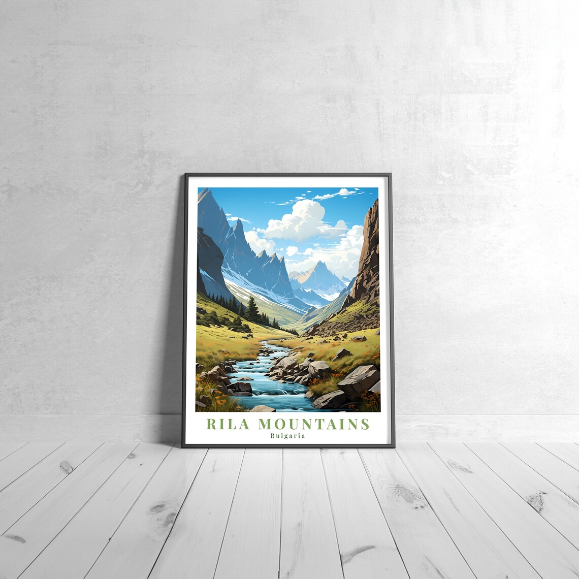 Rila Mountains Vintage Travel Poster, Bulgaria