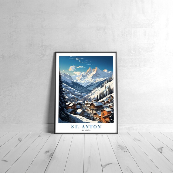 St Anton Austria Vintage Ski Village Alpine Winter Scene Art Poster