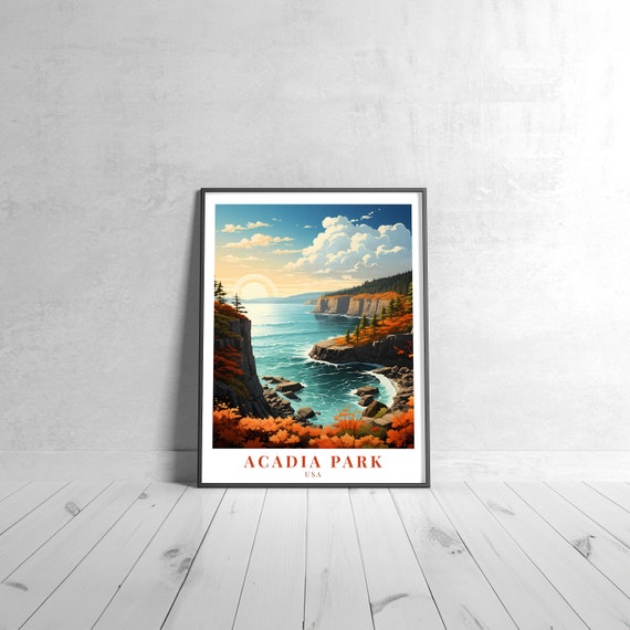 Acadia National Park Vintage Travel Poster Retro Usa Art Print Colorful Home Decor Wall Unique Gift