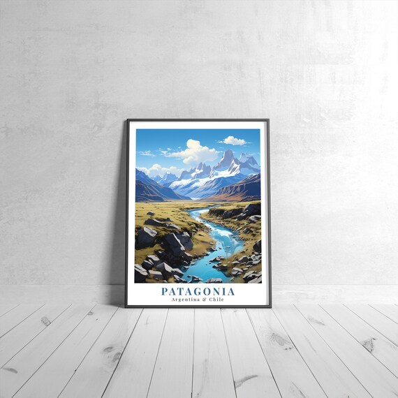 Patagonia Argentina Chile Andes Peaks Vintage Travel Poster Adventure Art