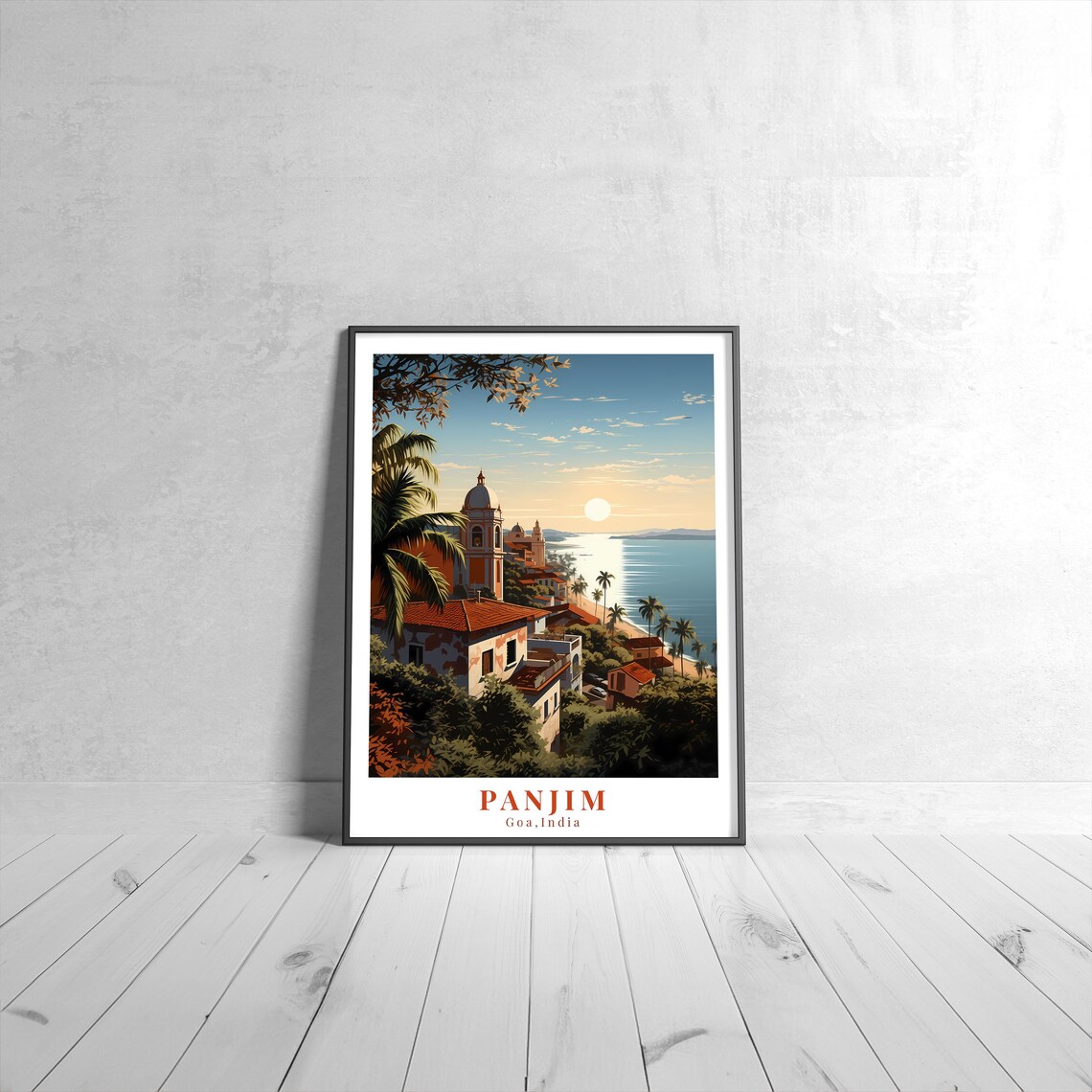 Panjim Goa India Vintage Travel Poster Sunset Coastal Artwork