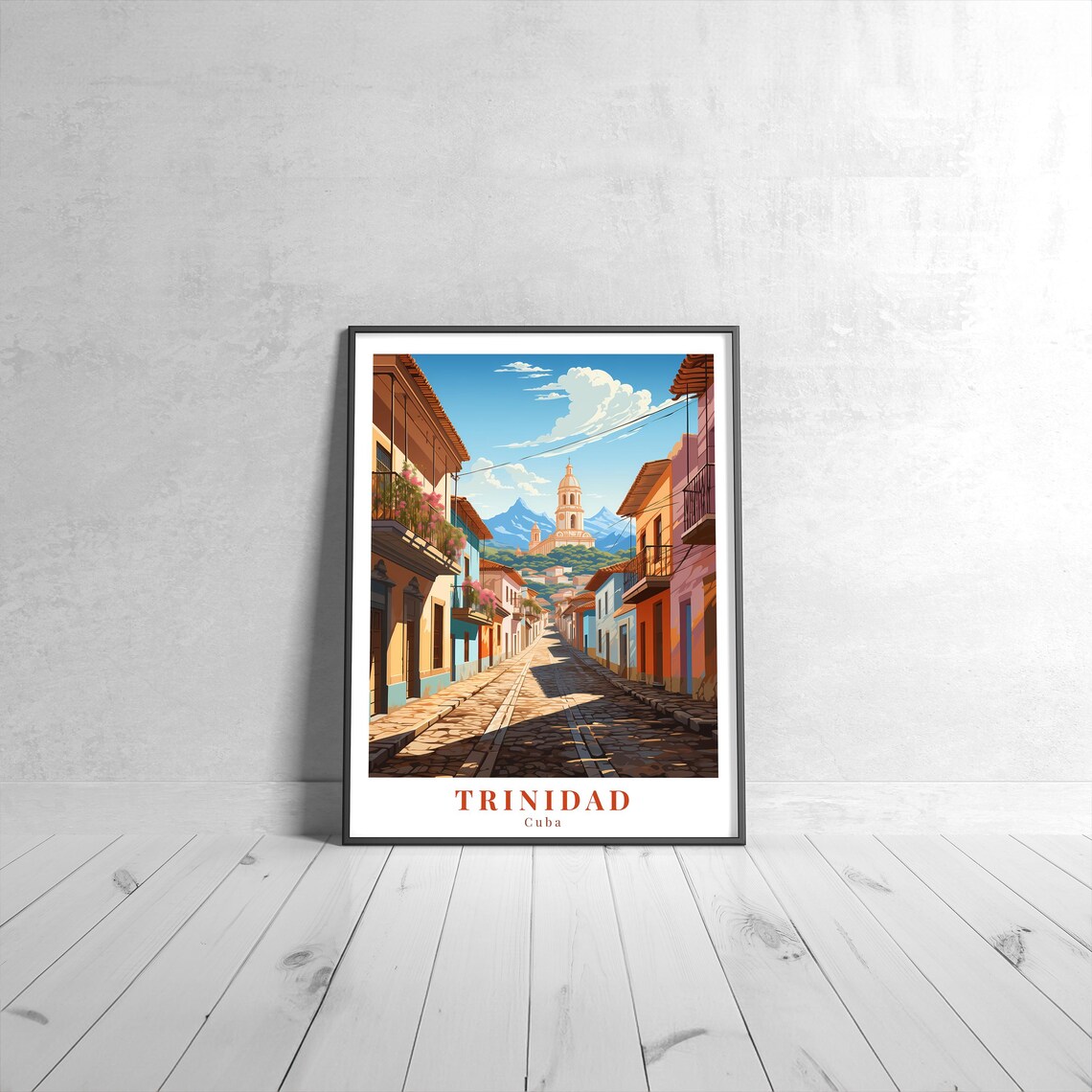 Trinidad Cuba Cobblestone Street Vintage Travel Poster Colonial Town