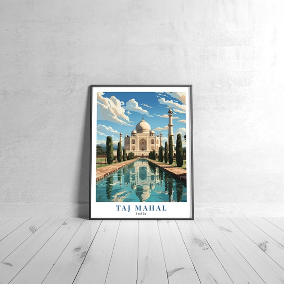 Taj Mahal Vintage Travel Poster Retro India Art Print Colorful Home Decor Wall Unique Gift