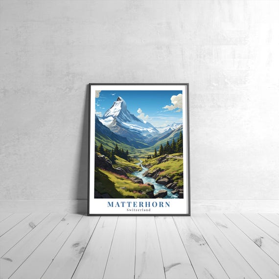 Matterhorn Vintage Travel Poster Retro Switzerland Art Print Colorful Home Decor Wall Unique Gift
