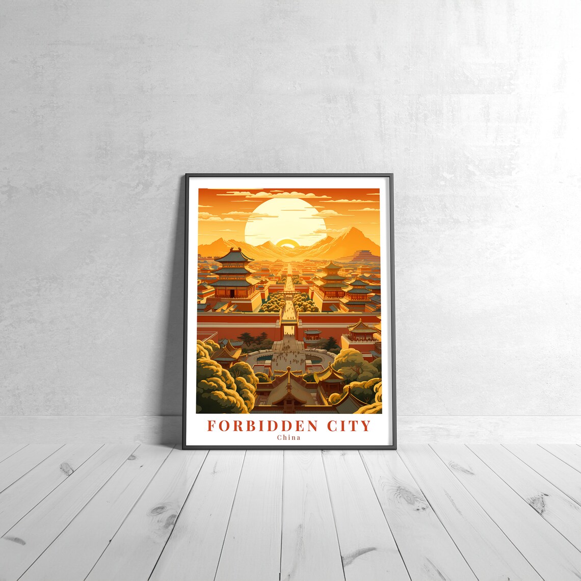 Forbidden City China Golden Sunset Imperial Palace Travel Poster