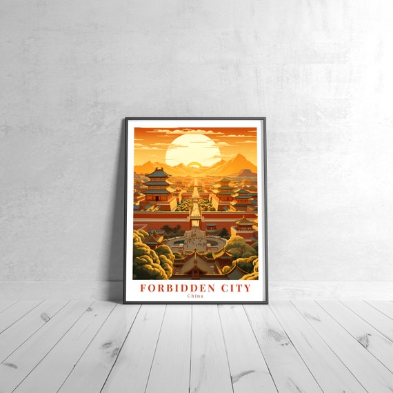 Forbidden City Vintage Travel Poster Retro China Art Print Colorful Home Decor Wall Unique Gift