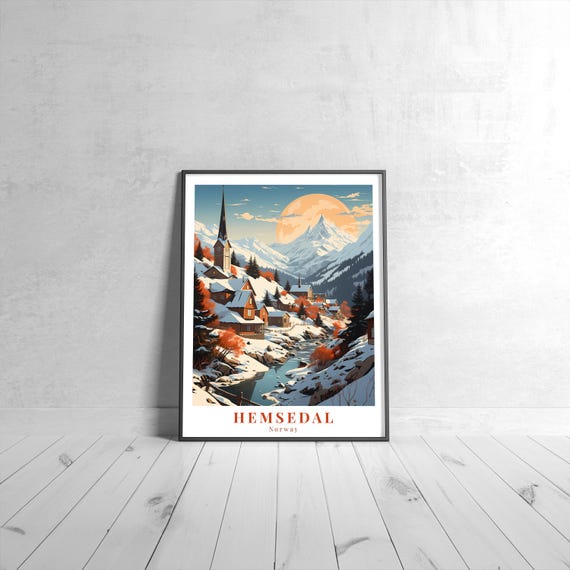 Hemsedal Vintage Travel Poster Retro Norway Art Print Colorful Home Decor Wall Unique Gift