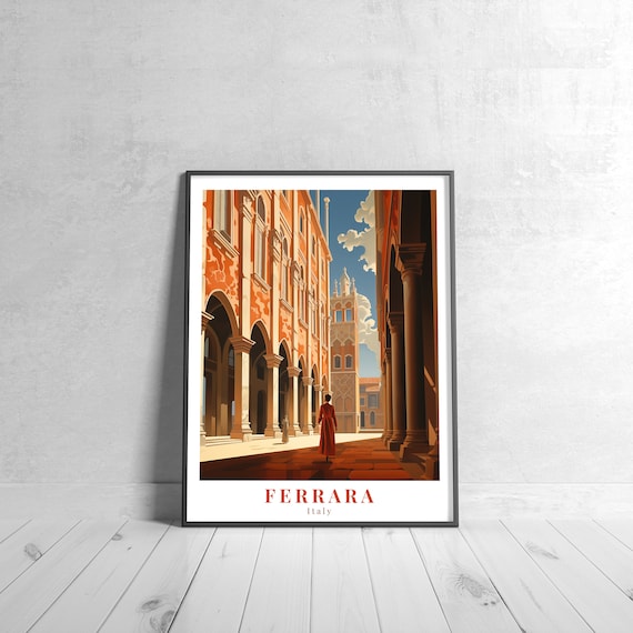 Ferrara Italy Medieval Courtyard Palace Vintage Travel Poster