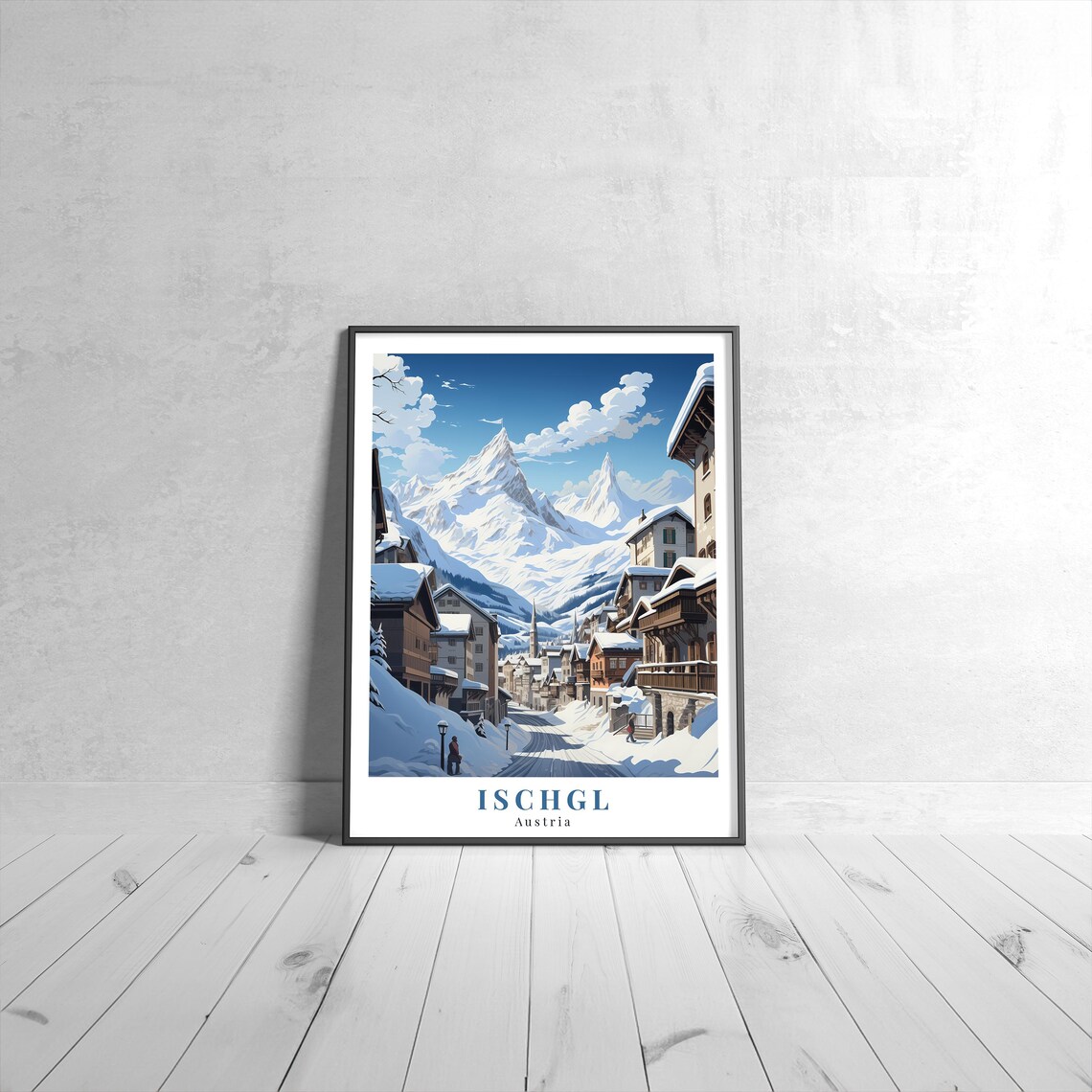 Ischgl Austria Snowy Village Street Mountain Vintage Travel Poster