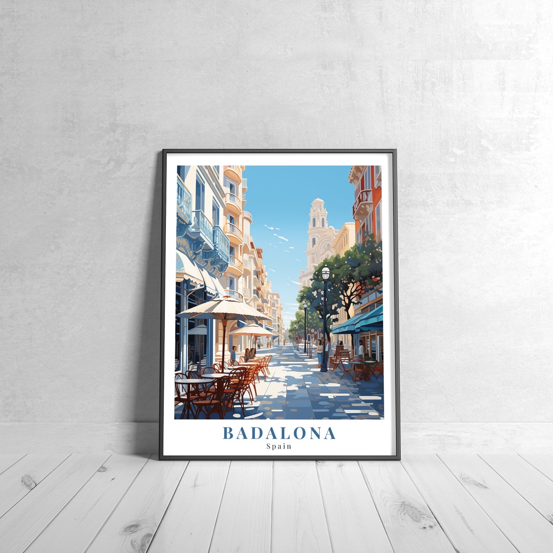 Badalona Spain Sunny Cafe Street Mediterranean Retro Travel Poster