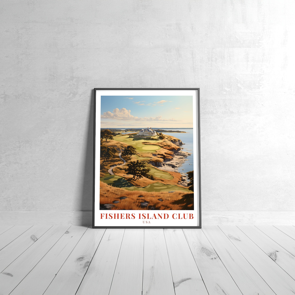 Fishers Island Club USA Vintage Retro Travel Golf Course Coastal Poster