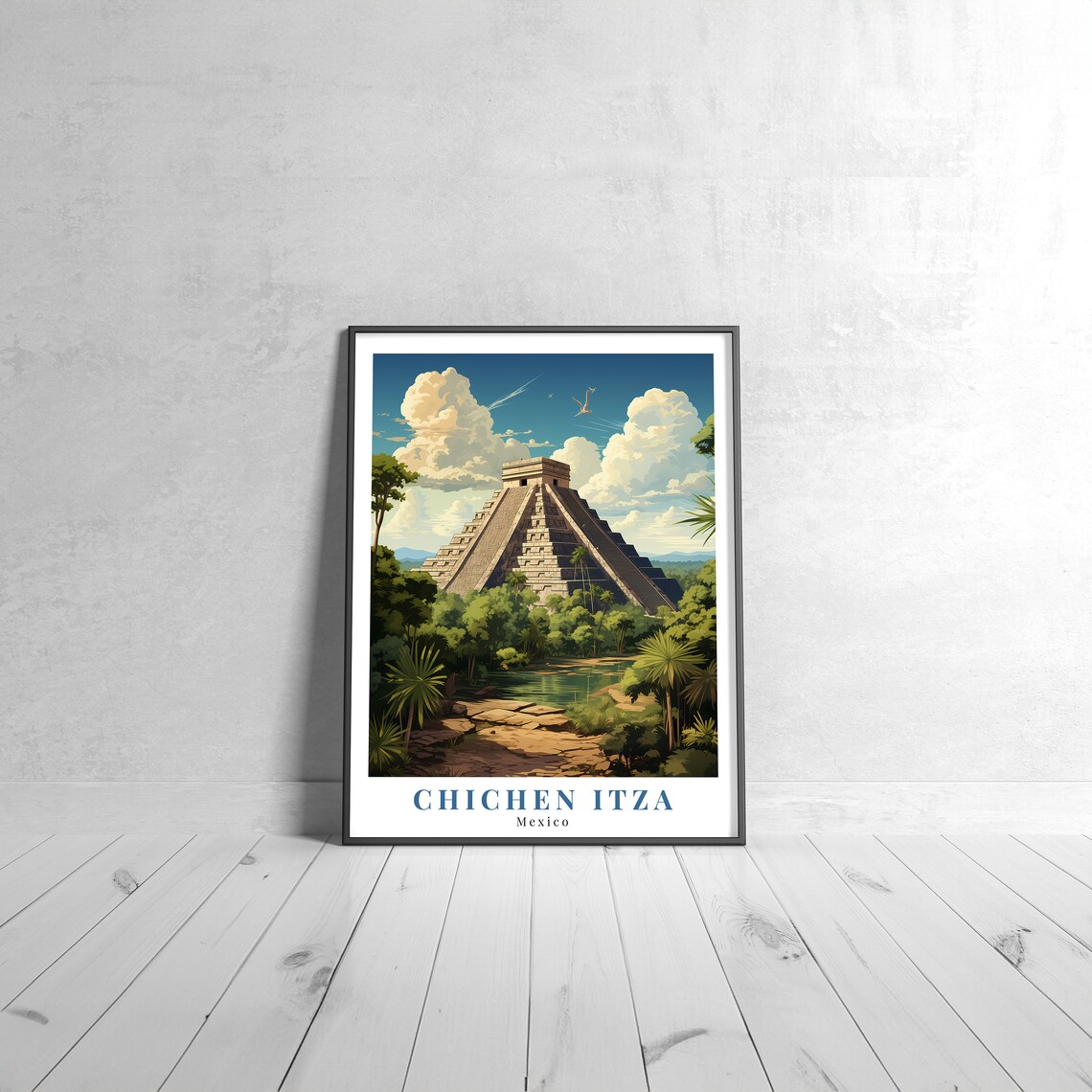 Chichen Itza Mexico Mayan Pyramid Jungle Vintage Travel Art Poster