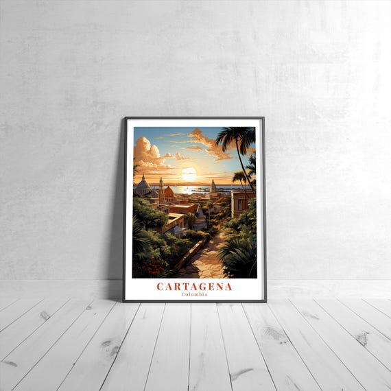 Cartagena Vintage Travel Poster Retro Colombia Art Print Colorful Home Decor Wall Unique Gift